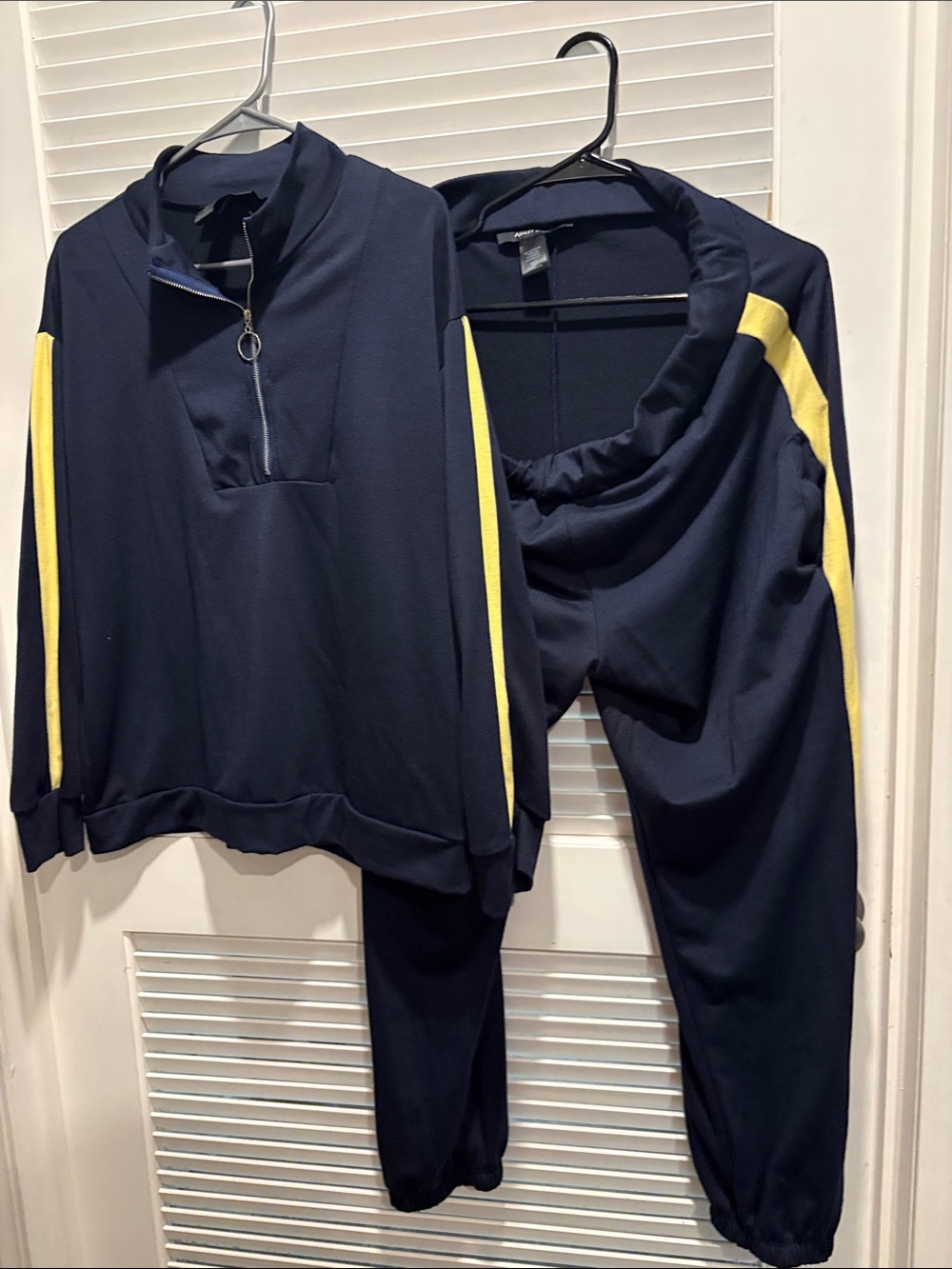 Ashley Stewart Navy Track Jogger Set with Yellow Stripe
